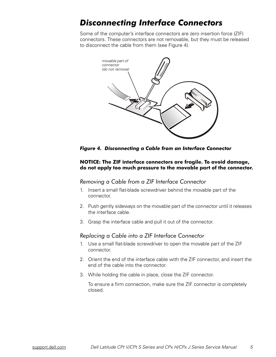 Disconnecting interface connectors, Lvfrqqhfwlqj,qwhuidfh&rqqhfwruv | Dell Latitude CPx J User Manual | Page 12 / 48