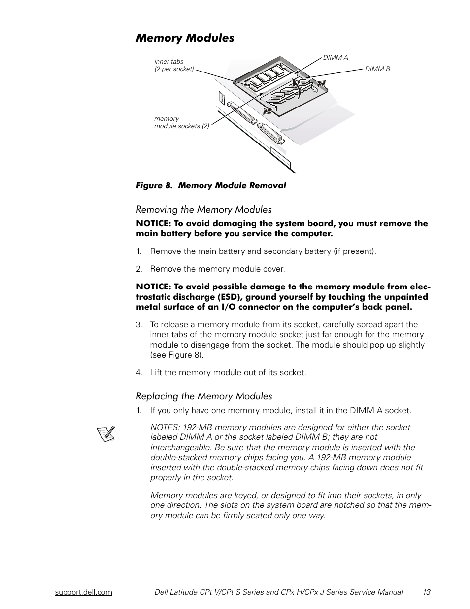 Memory modules, 0hpru\0rgxohv | Dell Latitude CPx J User Manual | Page 20 / 48