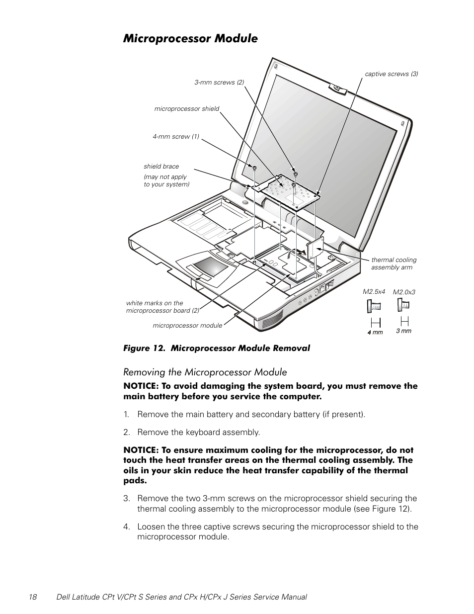 Microprocessor module, 0lfursurfhvvru0rgxoh, 5hprylqjwkh0lfursurfhvvru0rgxoh | Dell Latitude CPx J User Manual | Page 25 / 48