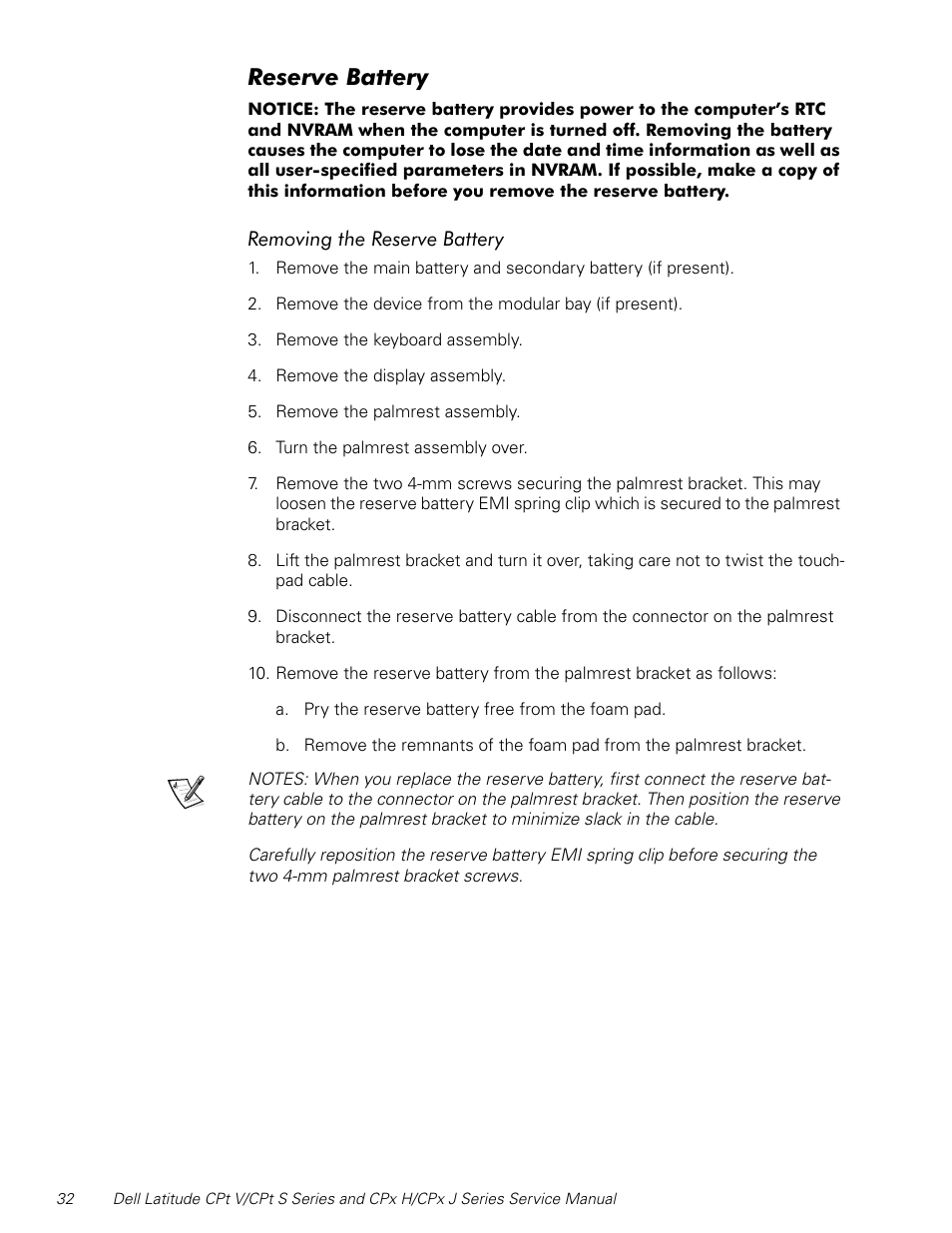 Reserve battery, 5hvhuyh%dwwhu | Dell Latitude CPx J User Manual | Page 39 / 48