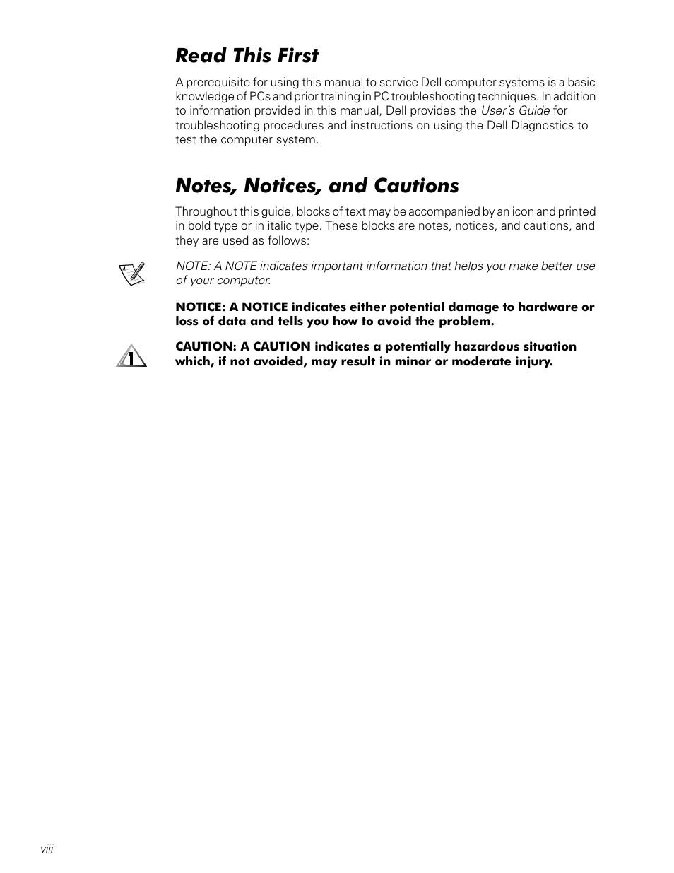 Notes, notices, and cautions, 5hdg7klv)luvw, 1rwhv1rwlfhvdqg&dxwlrqv | Dell Latitude CPx J User Manual | Page 7 / 48