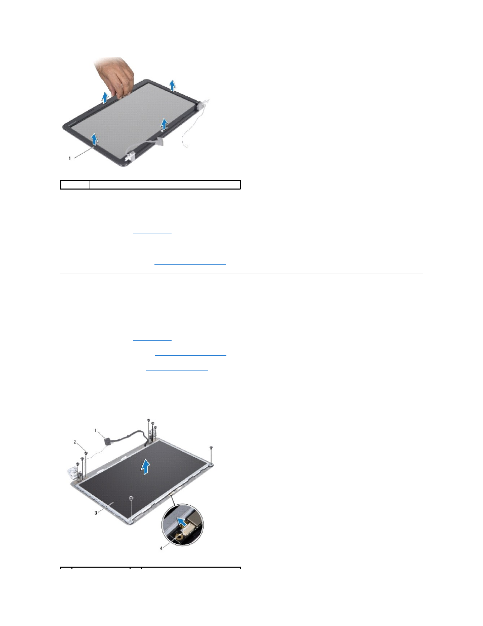 Display panel, Replacing the display bezel, Removing the display panel | Dell Inspiron 15 (N5030, Mid 2010) User Manual | Page 16 / 41