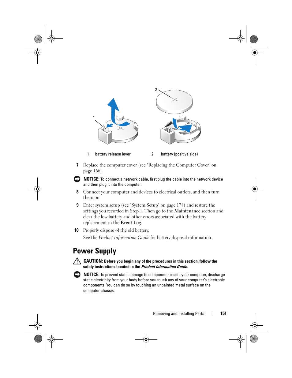 Power supply, Ect settings in step 9 | Dell Vostro 200 (Mid 2007) User Manual | Page 151 / 214