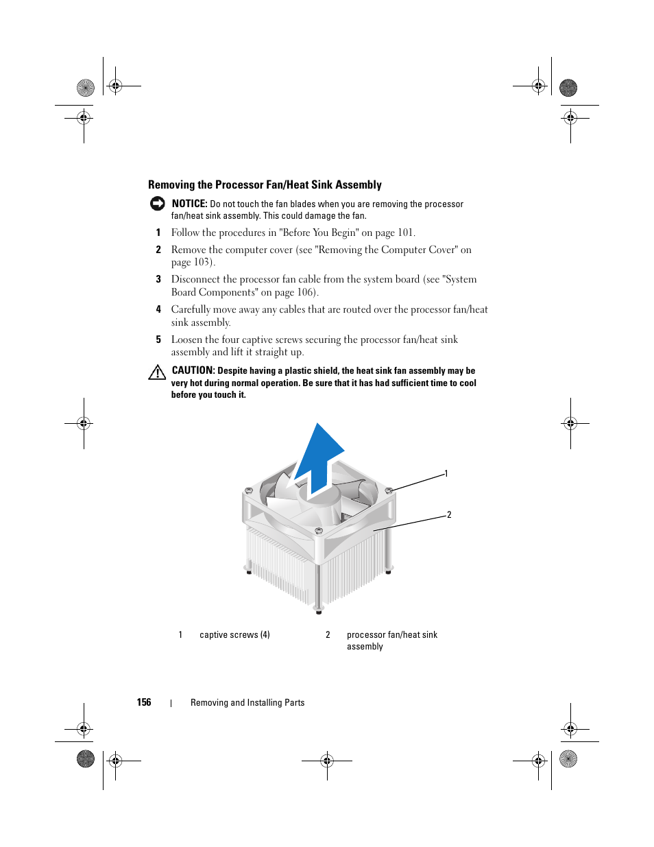 Removing the processor fan/heat sink assembly, U fan. see "removing the | Dell Vostro 200 (Mid 2007) User Manual | Page 156 / 214