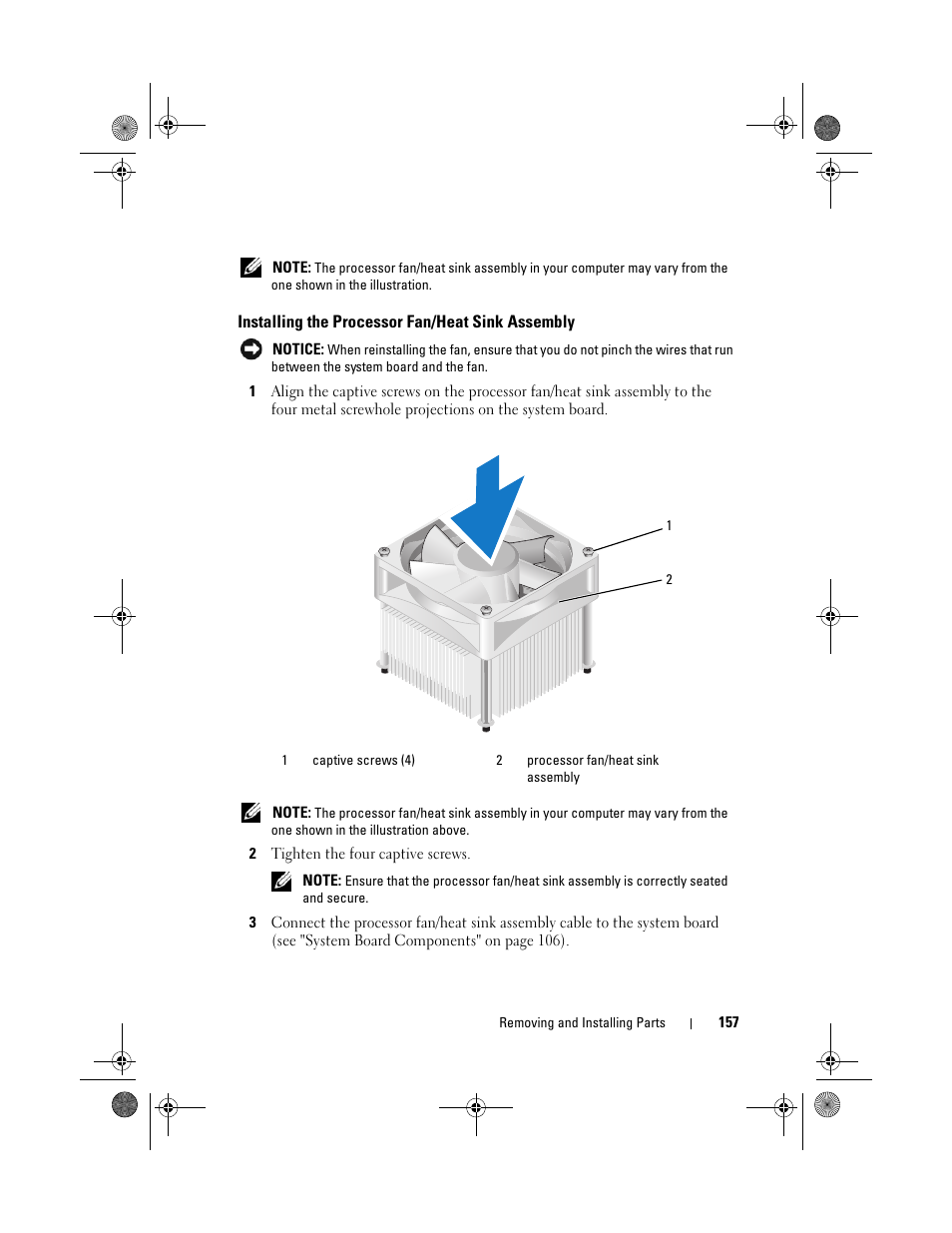 Installing the processor fan/heat sink assembly | Dell Vostro 200 (Mid 2007) User Manual | Page 157 / 214