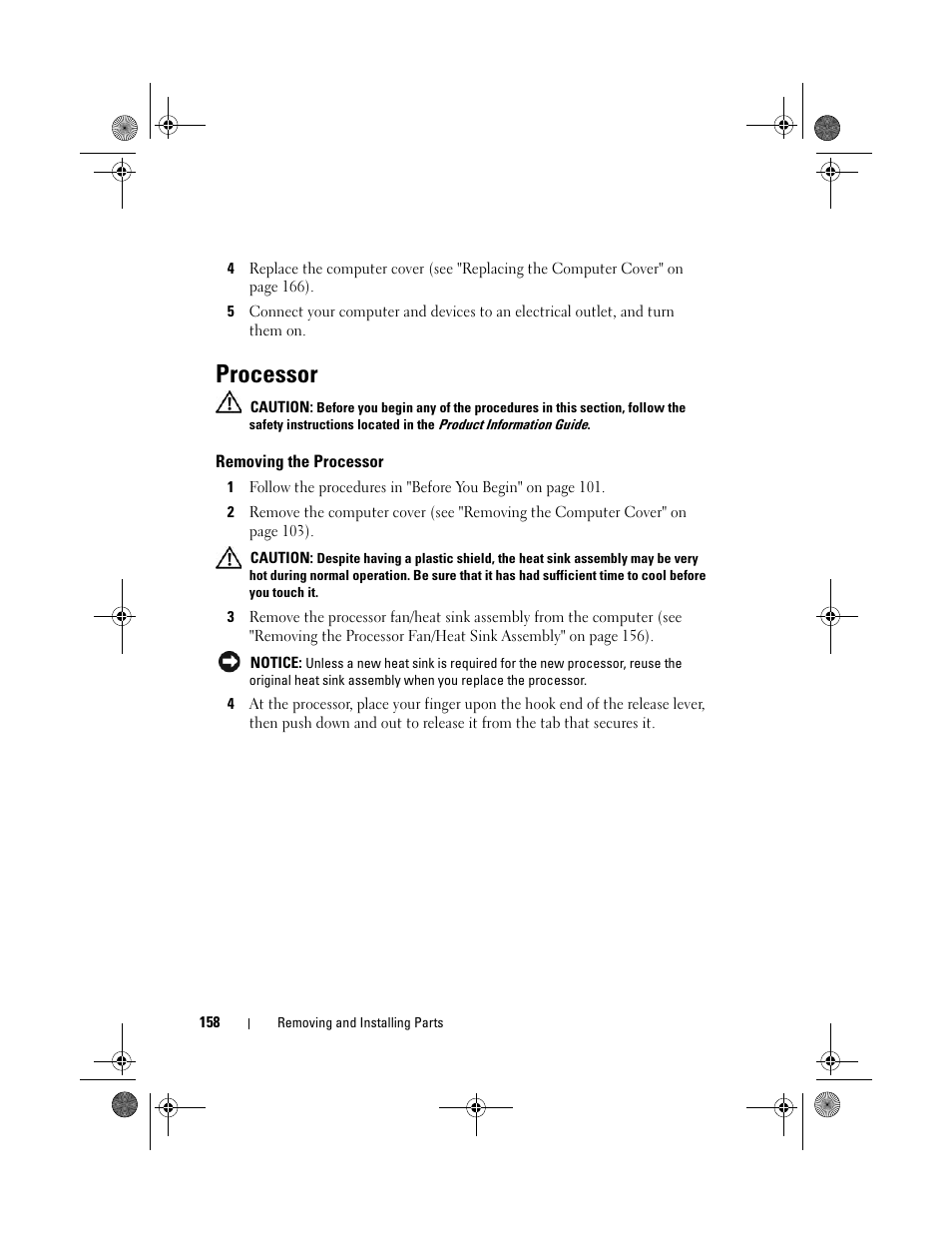 Processor, Removing the processor | Dell Vostro 200 (Mid 2007) User Manual | Page 158 / 214