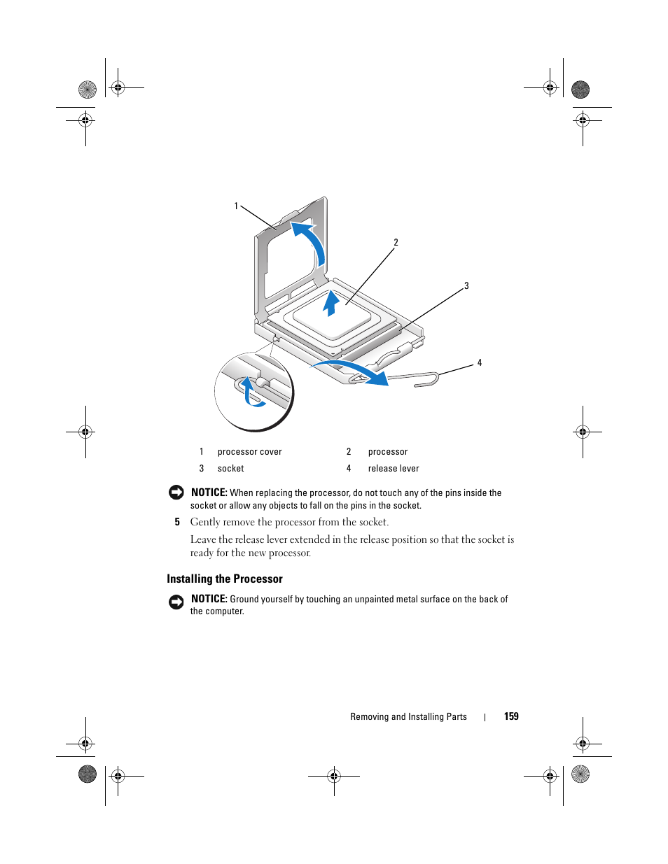 Installing the processor | Dell Vostro 200 (Mid 2007) User Manual | Page 159 / 214