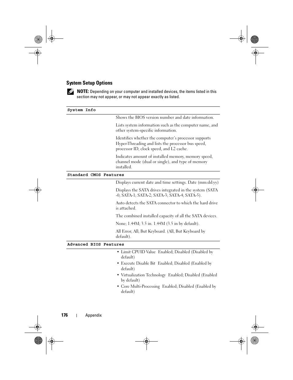 System setup options, Tions, see "system setup options | Dell Vostro 200 (Mid 2007) User Manual | Page 176 / 214