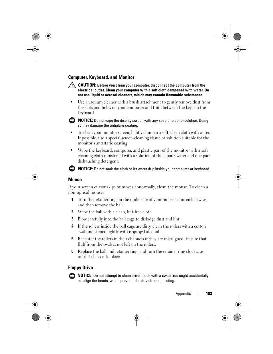 Computer, keyboard, and monitor, Mouse, Floppy drive | Dell Vostro 200 (Mid 2007) User Manual | Page 183 / 214