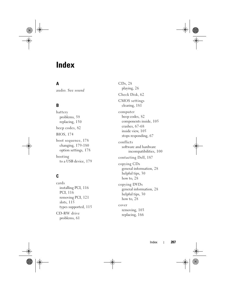 Index | Dell Vostro 200 (Mid 2007) User Manual | Page 207 / 214