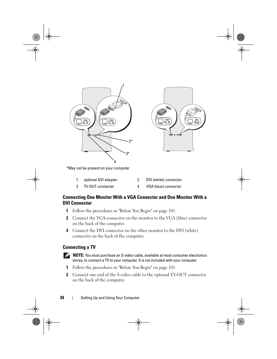 Connecting a tv | Dell Vostro 200 (Mid 2007) User Manual | Page 34 / 214