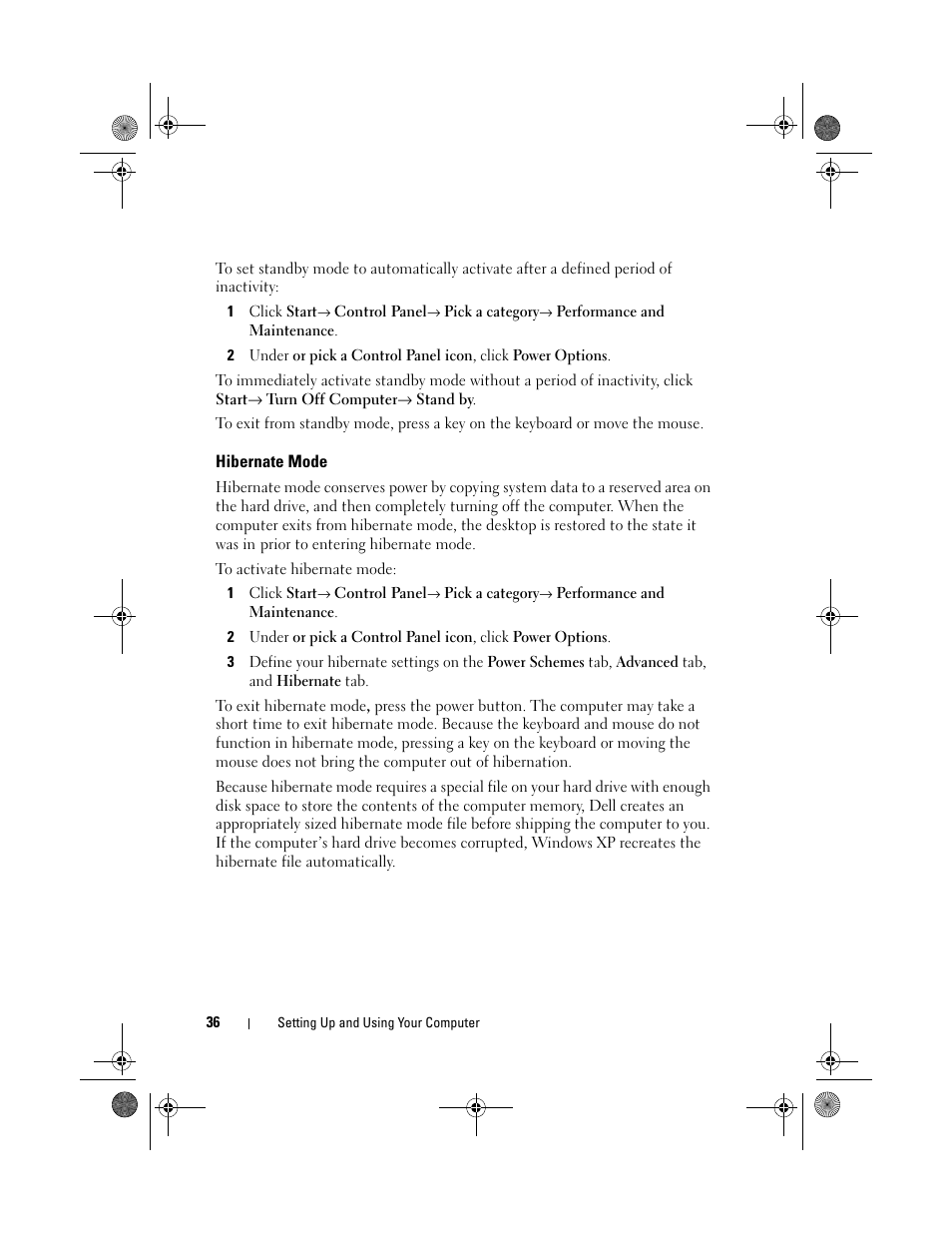 Hibernate mode | Dell Vostro 200 (Mid 2007) User Manual | Page 36 / 214