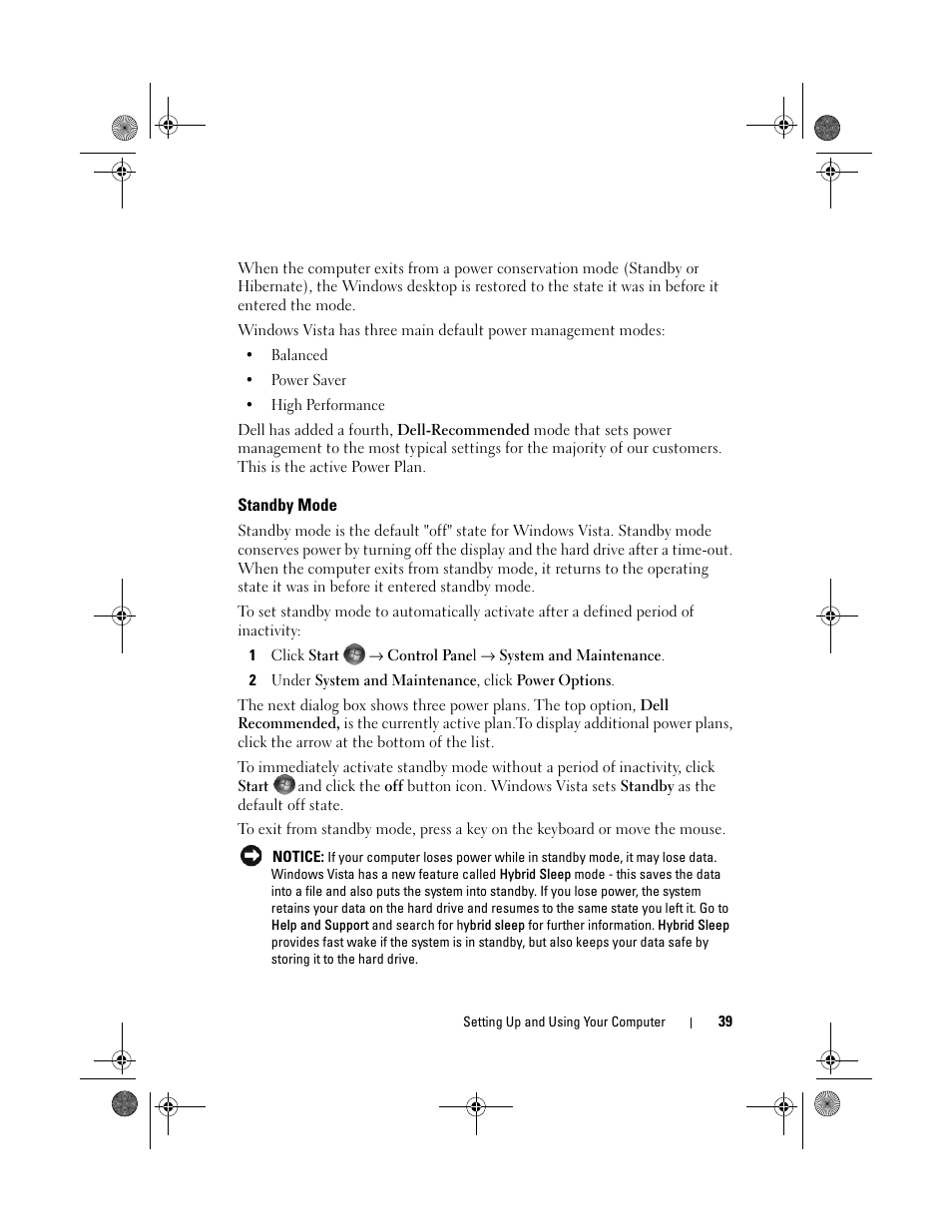 Standby mode | Dell Vostro 200 (Mid 2007) User Manual | Page 39 / 214