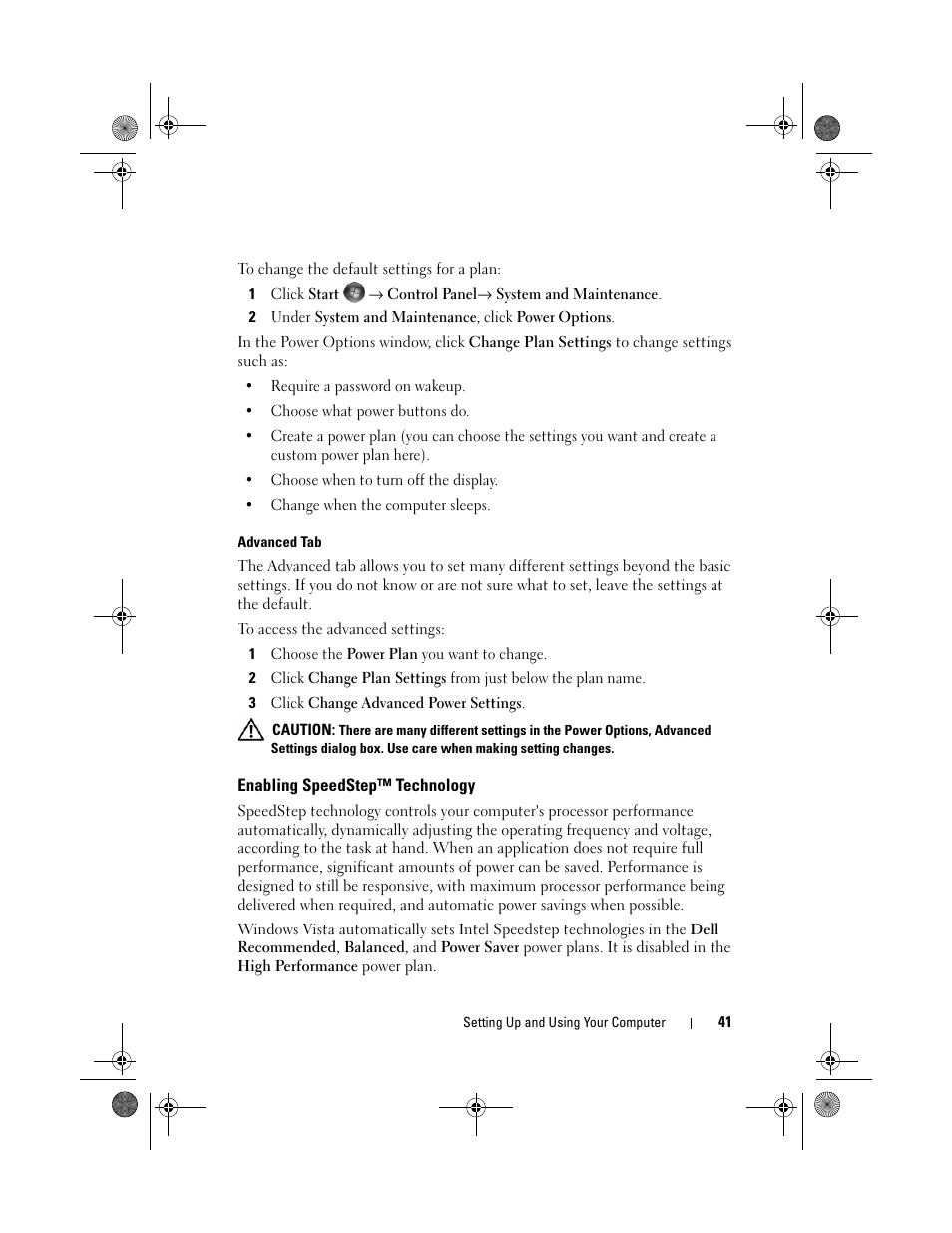 Enabling speedstep™ technology, Tab, and, Hibernate | Dell Vostro 200 (Mid 2007) User Manual | Page 41 / 214