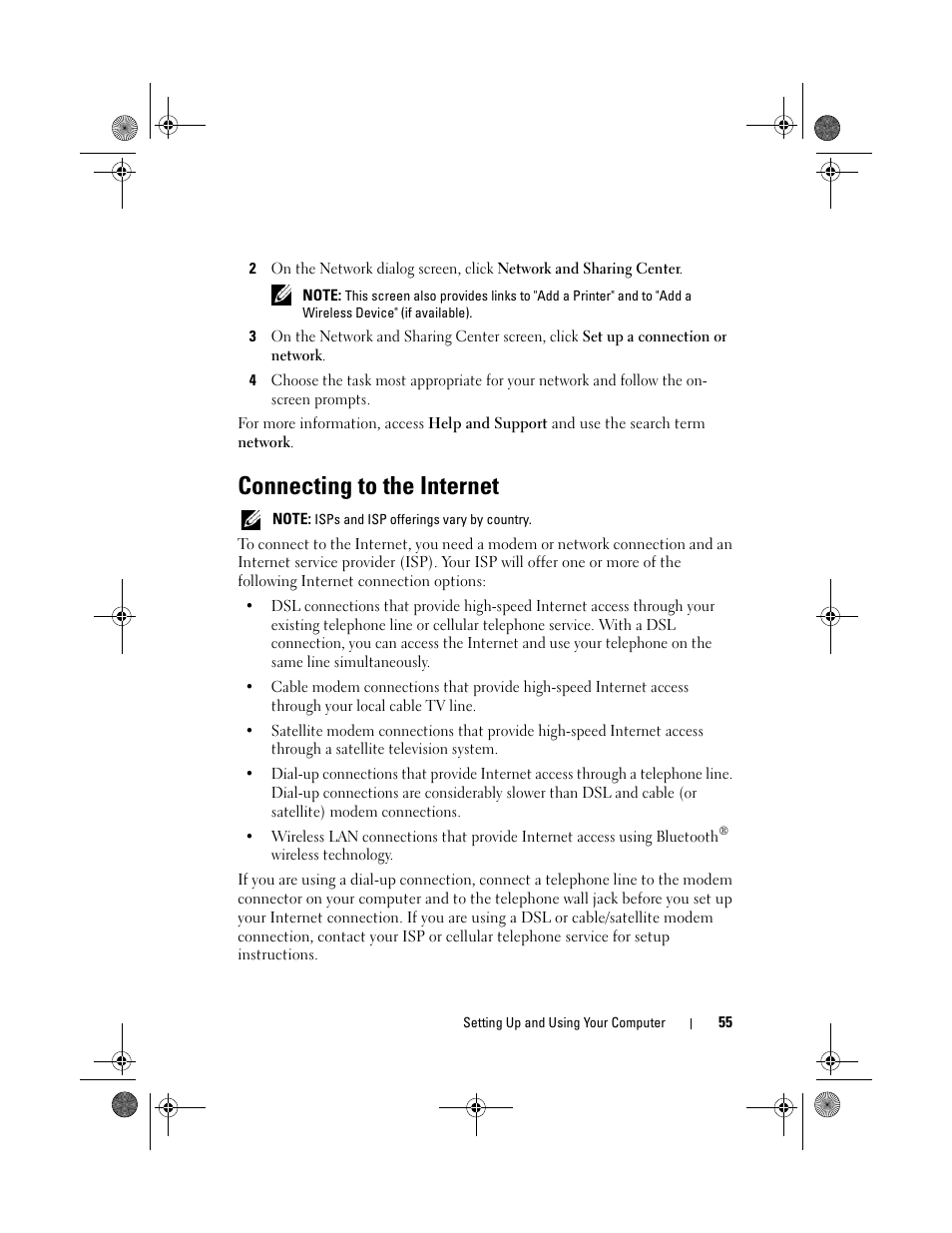 Connecting to the internet | Dell Vostro 200 (Mid 2007) User Manual | Page 55 / 214