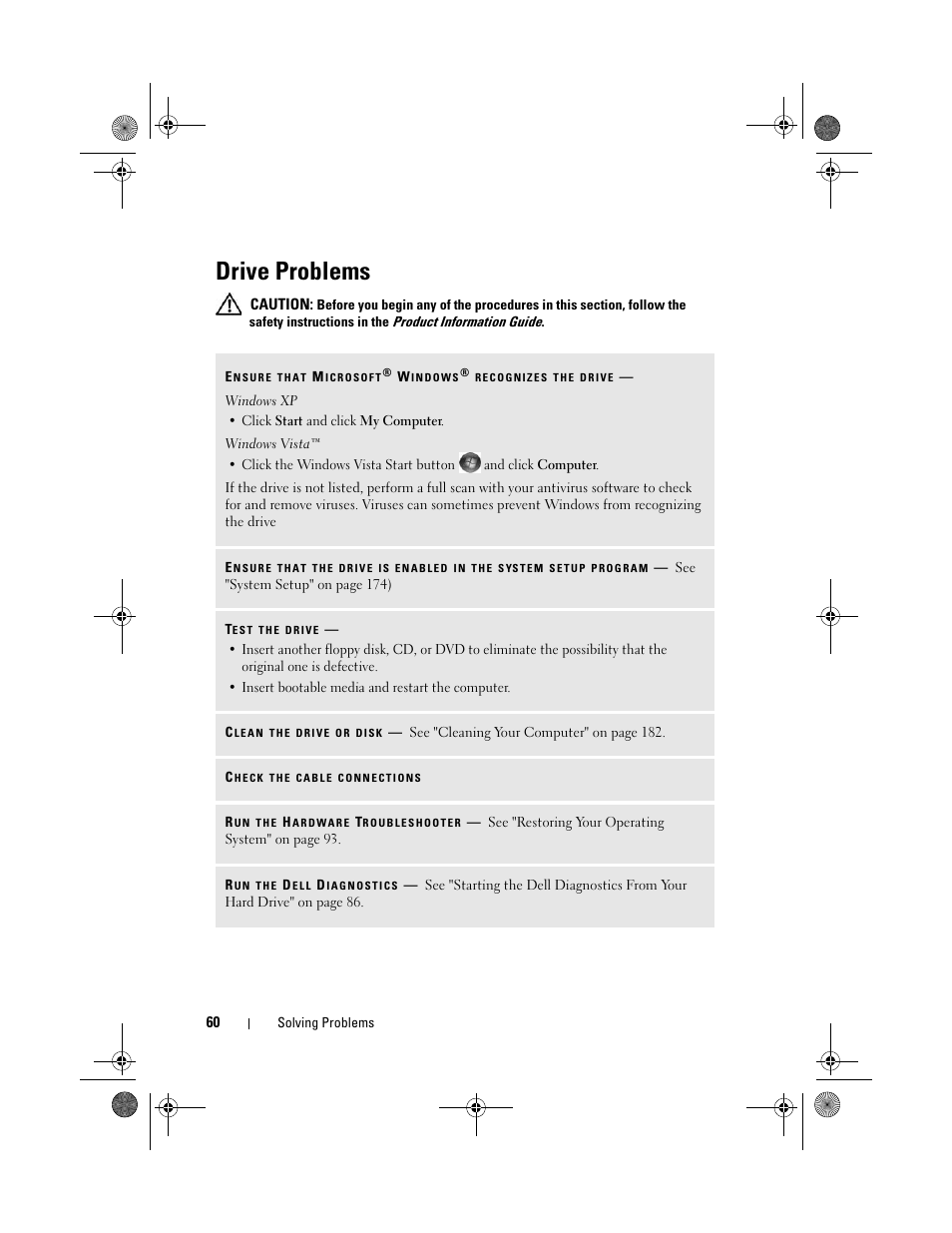 Drive problems | Dell Vostro 200 (Mid 2007) User Manual | Page 60 / 214