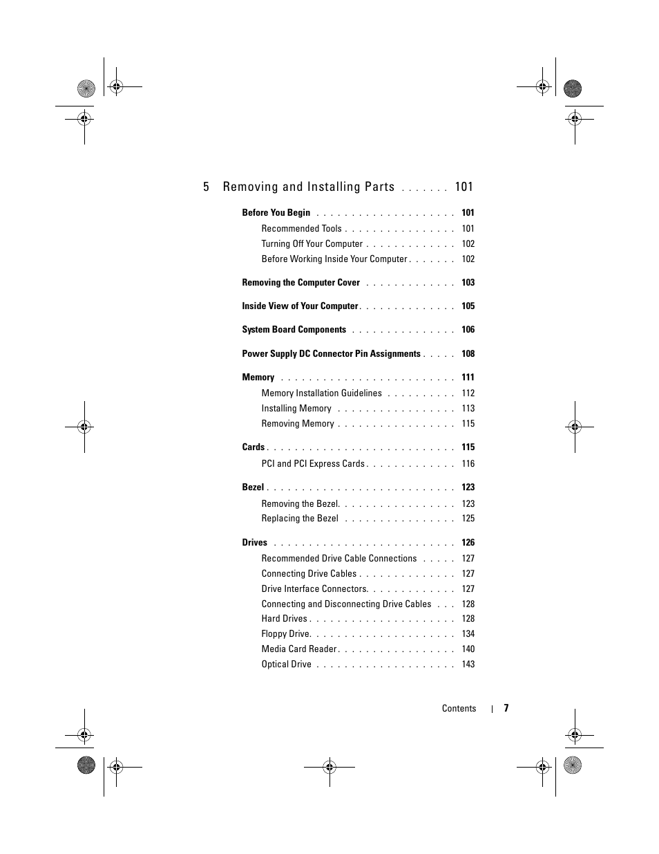 5removing and installing parts | Dell Vostro 200 (Mid 2007) User Manual | Page 7 / 214