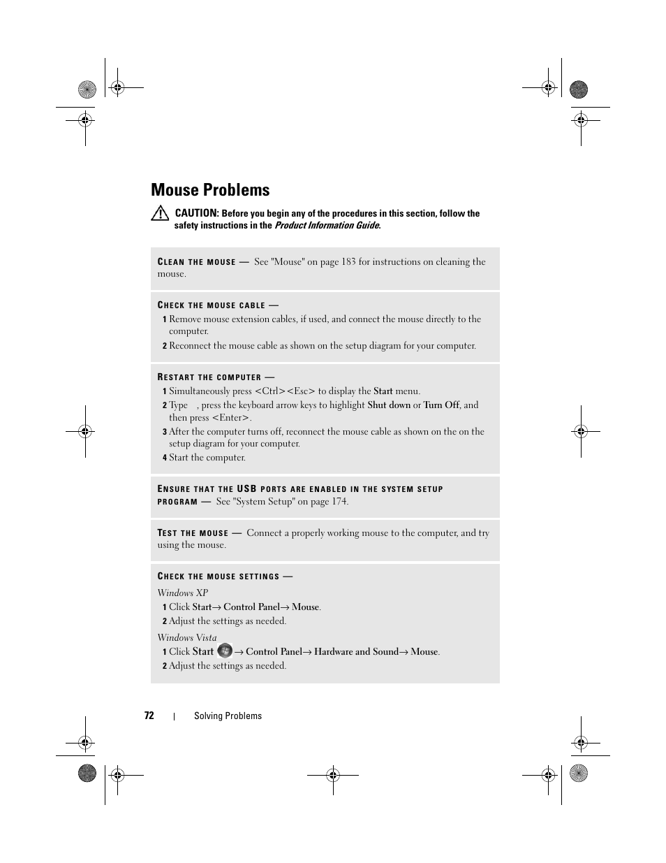 Mouse problems | Dell Vostro 200 (Mid 2007) User Manual | Page 72 / 214