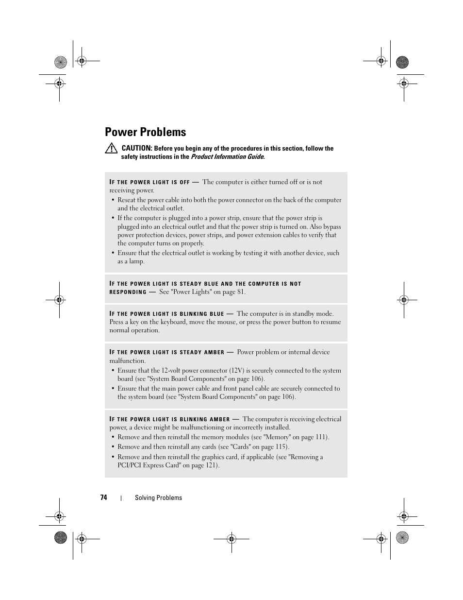 Power problems | Dell Vostro 200 (Mid 2007) User Manual | Page 74 / 214