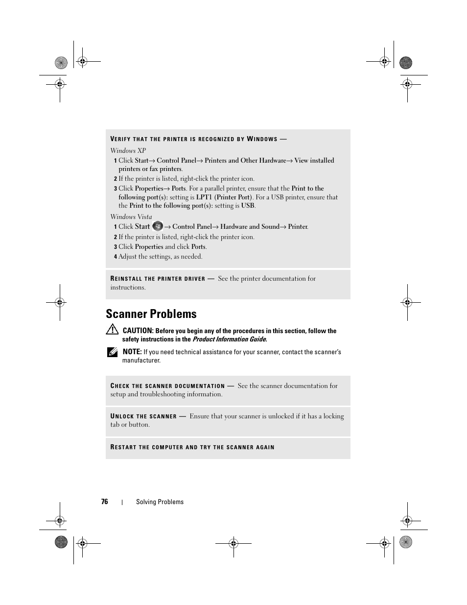 Scanner problems | Dell Vostro 200 (Mid 2007) User Manual | Page 76 / 214