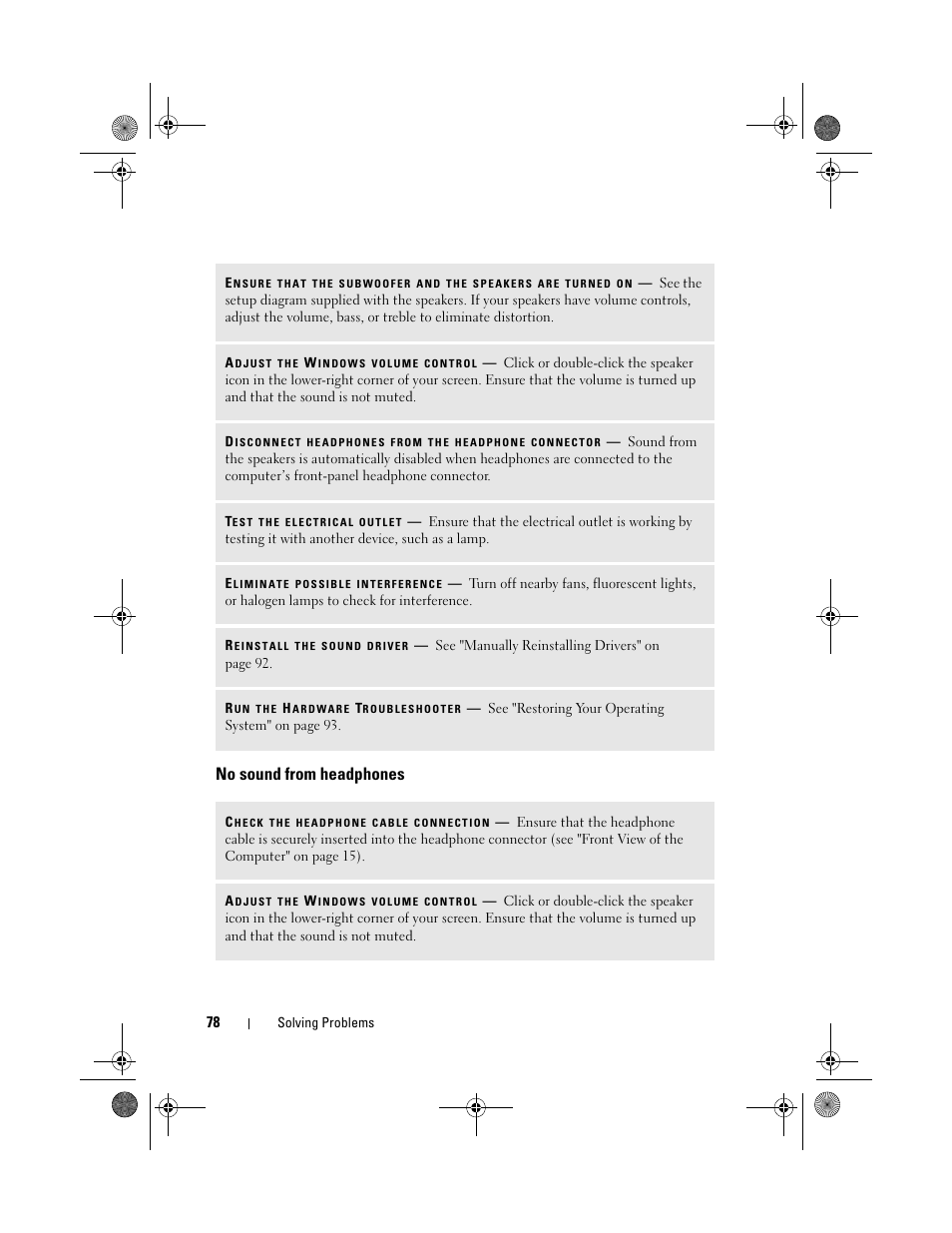 No sound from headphones | Dell Vostro 200 (Mid 2007) User Manual | Page 78 / 214