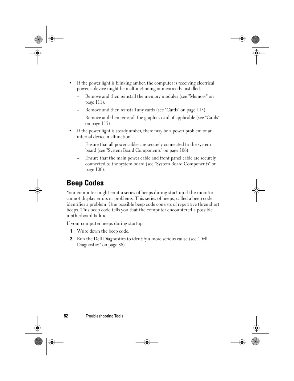 Beep codes | Dell Vostro 200 (Mid 2007) User Manual | Page 82 / 214