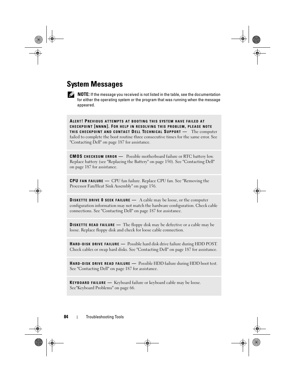 System messages | Dell Vostro 200 (Mid 2007) User Manual | Page 84 / 214