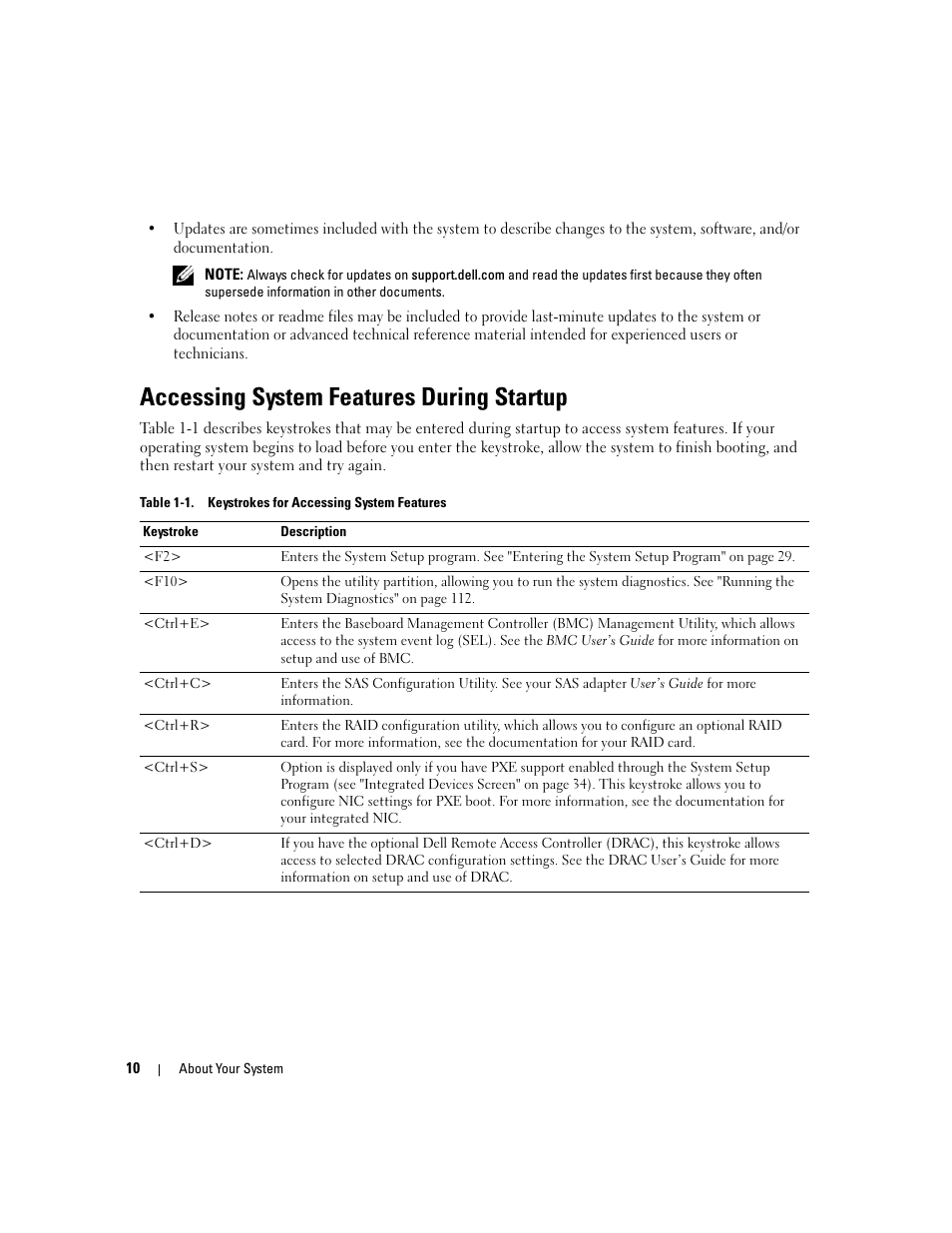 Accessing system features during startup | Dell POWEREDGE 840 User Manual | Page 10 / 158