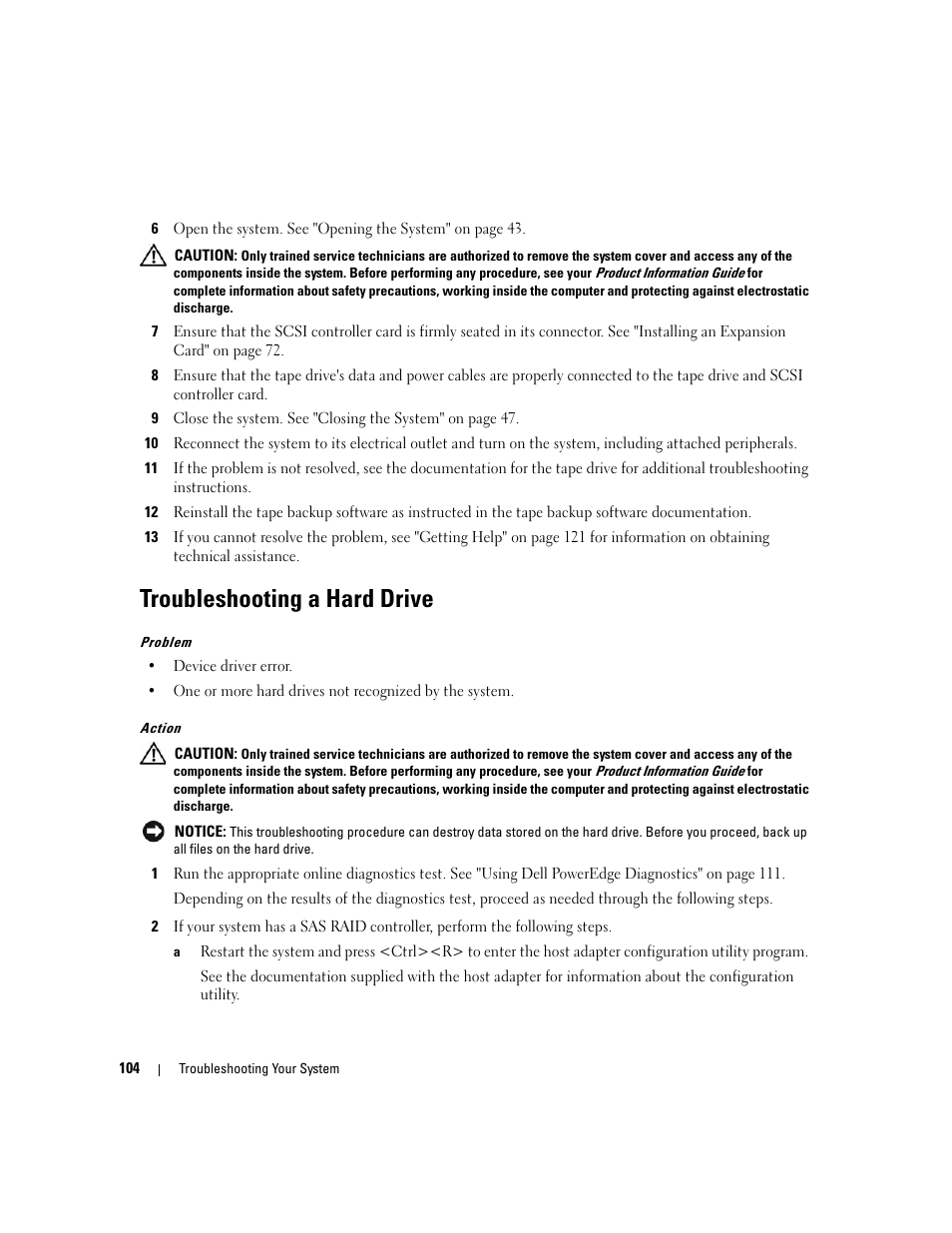 Troubleshooting a hard drive | Dell POWEREDGE 840 User Manual | Page 104 / 158