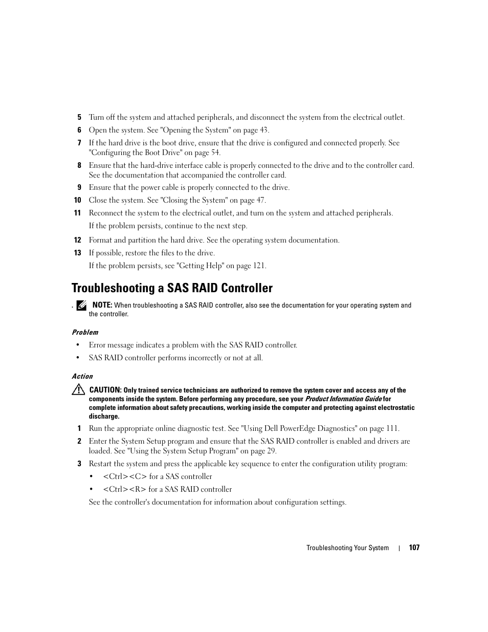 Troubleshooting a sas raid controller | Dell POWEREDGE 840 User Manual | Page 107 / 158