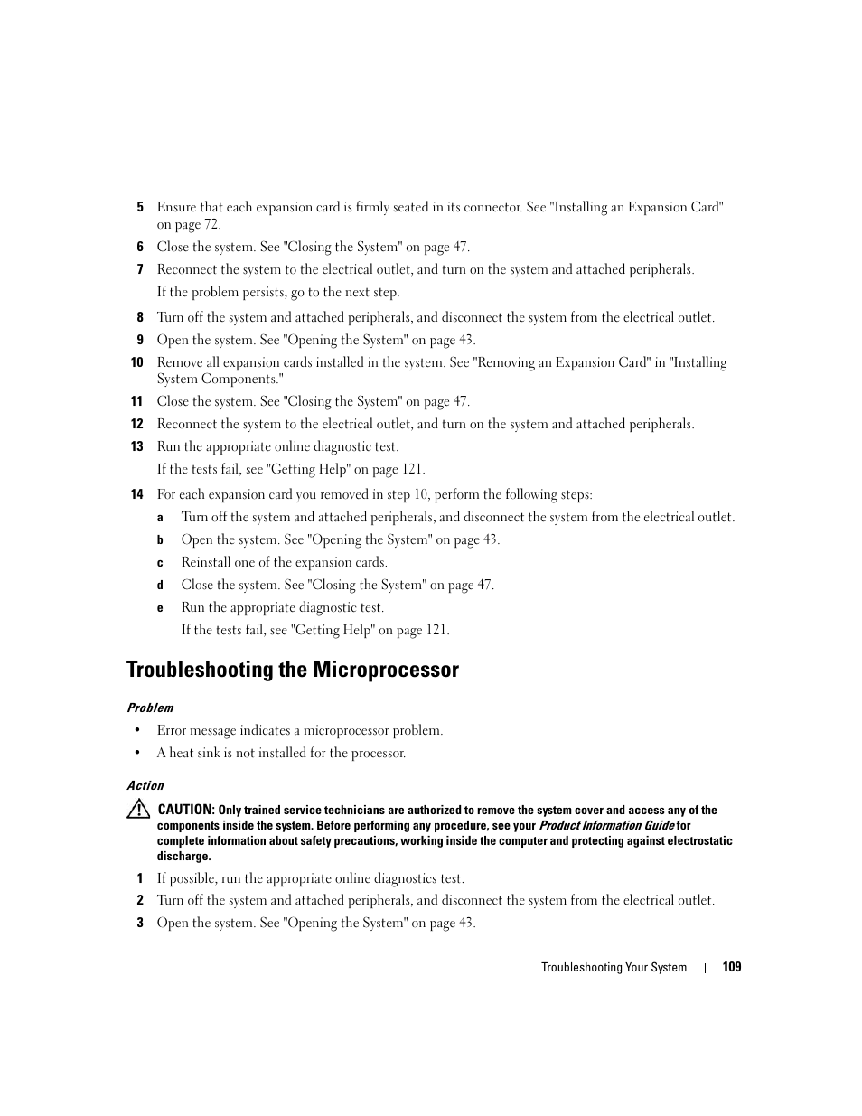 Troubleshooting the microprocessor | Dell POWEREDGE 840 User Manual | Page 109 / 158