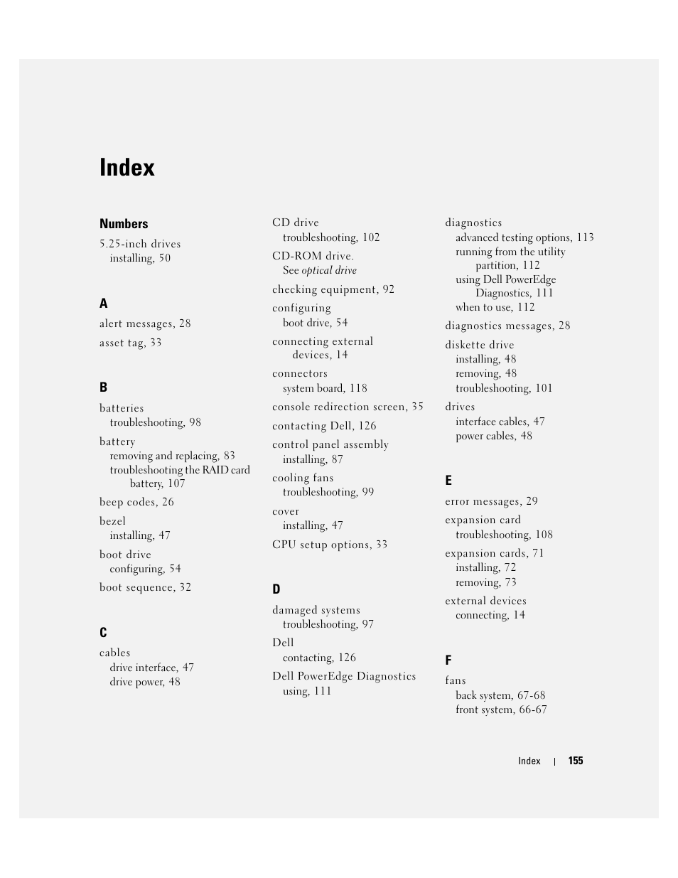 Index | Dell POWEREDGE 840 User Manual | Page 155 / 158