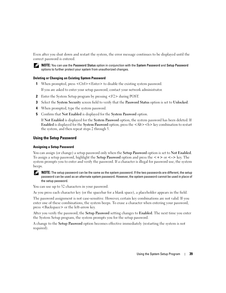 Using the setup password | Dell POWEREDGE 840 User Manual | Page 39 / 158