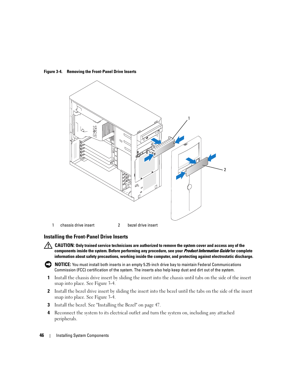 Installing the front-panel drive inserts | Dell POWEREDGE 840 User Manual | Page 46 / 158