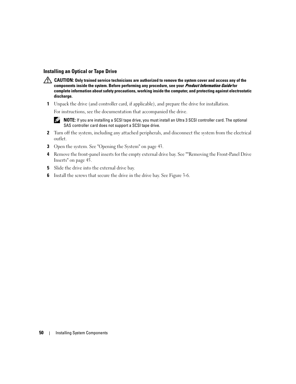 Installing an optical or tape drive | Dell POWEREDGE 840 User Manual | Page 50 / 158