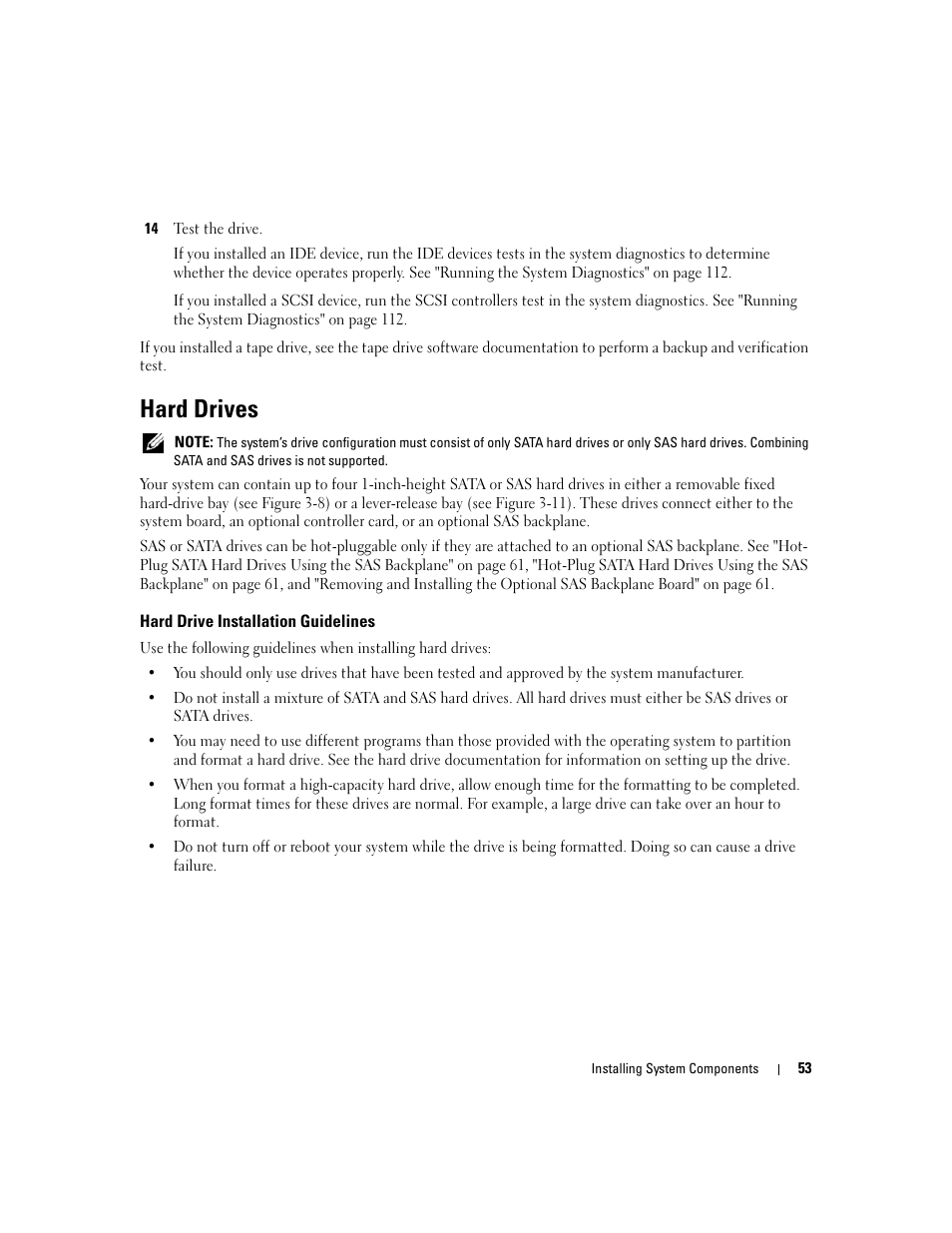 Hard drives, Hard drive installation guidelines | Dell POWEREDGE 840 User Manual | Page 53 / 158