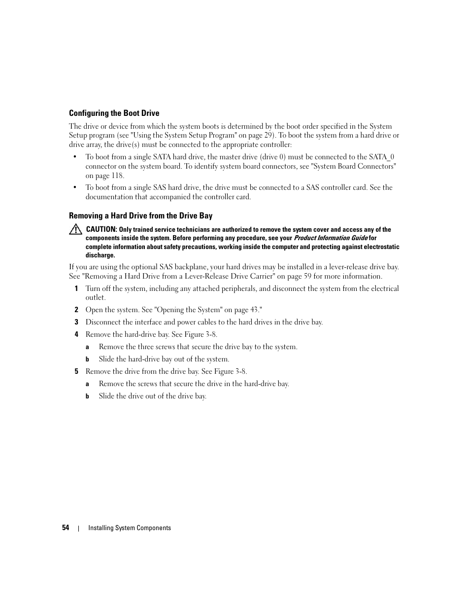 Configuring the boot drive, Removing a hard drive from the drive bay | Dell POWEREDGE 840 User Manual | Page 54 / 158