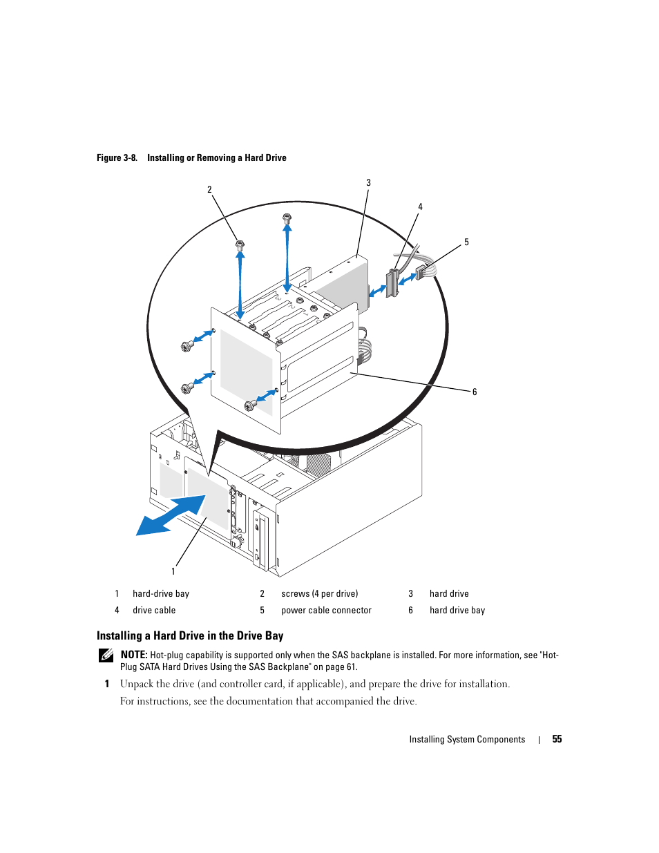 Installing a hard drive in the drive bay, Drive bay (see figure 3-8) or a lever, See figure 3-8 | Dell POWEREDGE 840 User Manual | Page 55 / 158