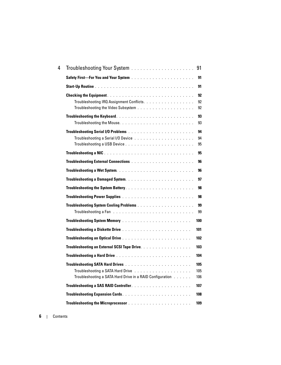 4troubleshooting your system | Dell POWEREDGE 840 User Manual | Page 6 / 158