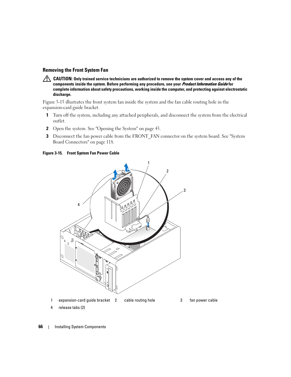 Removing the front system fan | Dell POWEREDGE 840 User Manual | Page 66 / 158