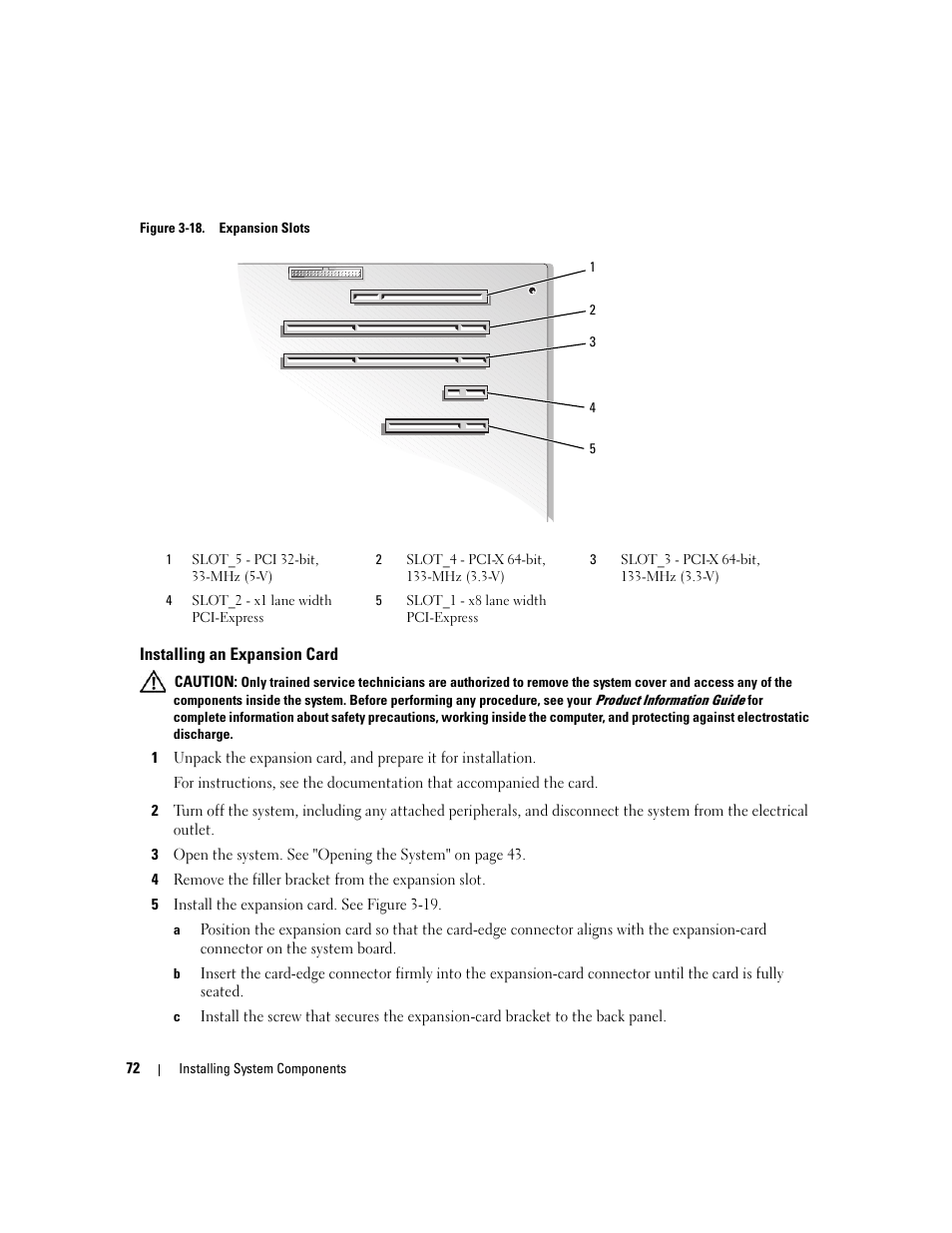 Installing an expansion card | Dell POWEREDGE 840 User Manual | Page 72 / 158