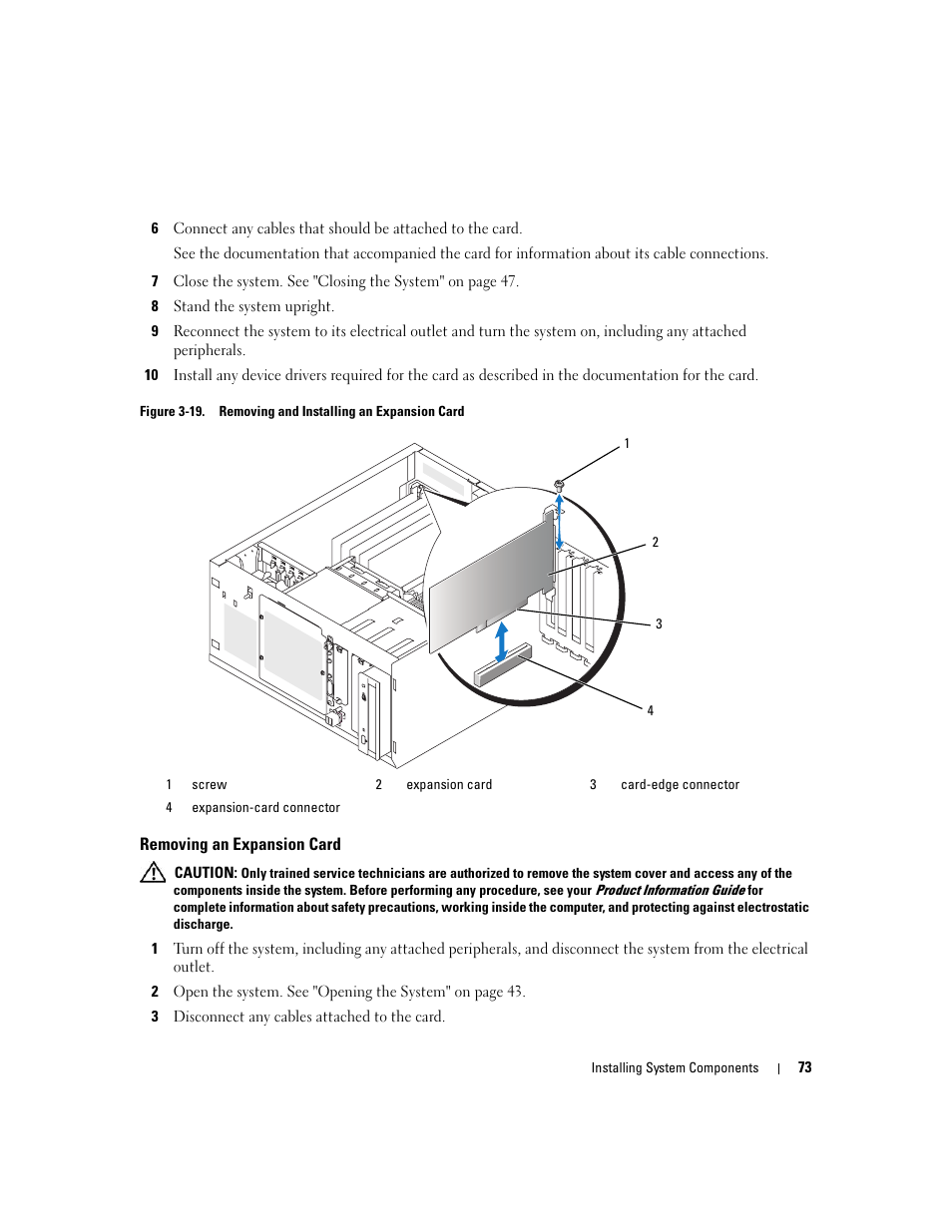 Removing an expansion card | Dell POWEREDGE 840 User Manual | Page 73 / 158