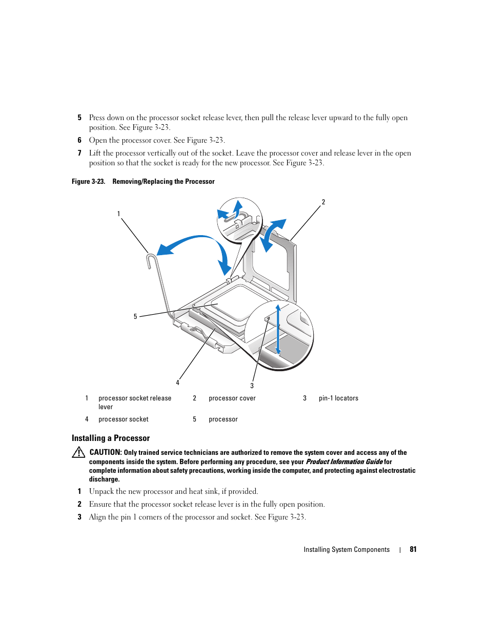 Installing a processor | Dell POWEREDGE 840 User Manual | Page 81 / 158