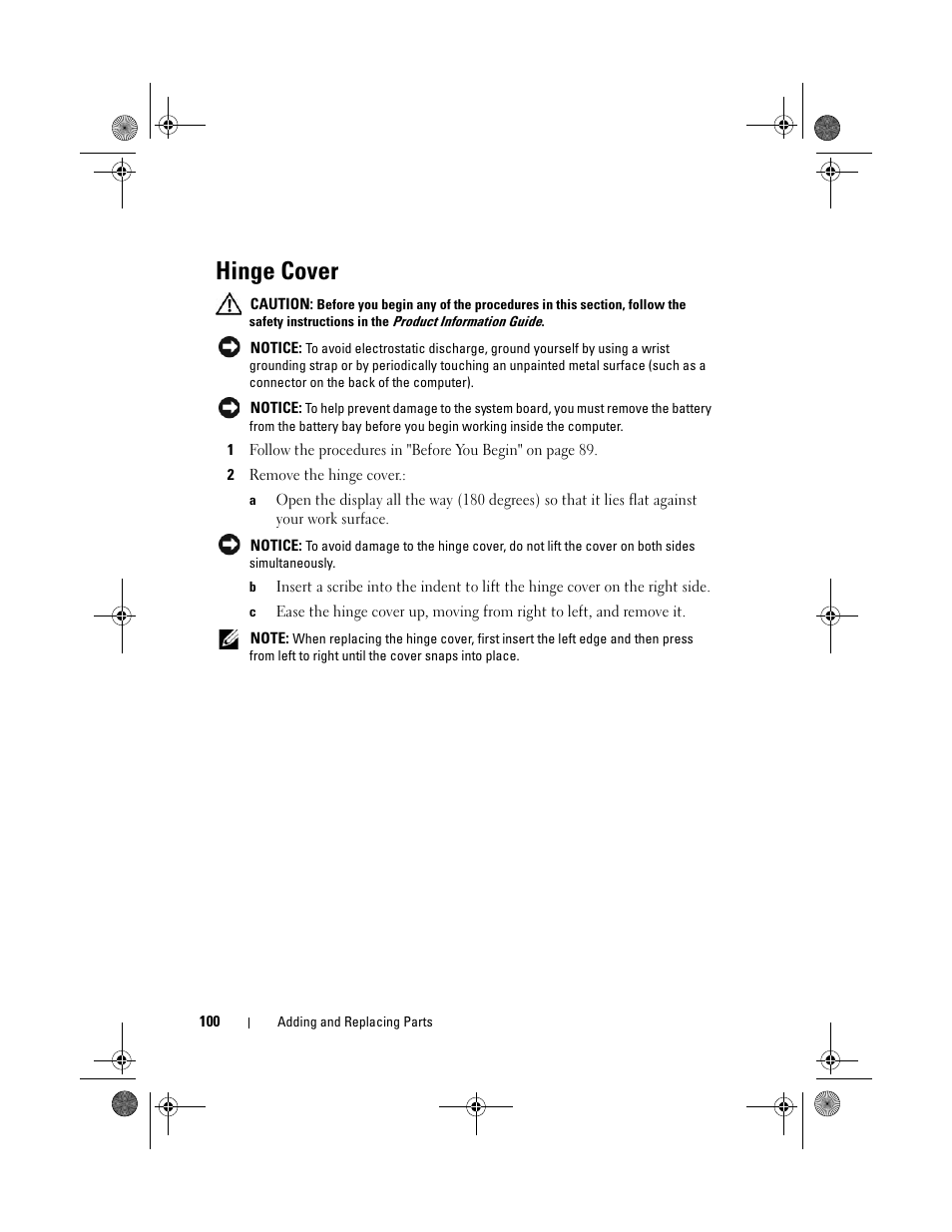 Hinge cover | Dell Vostro 1000 (Mid 2007) User Manual | Page 100 / 210