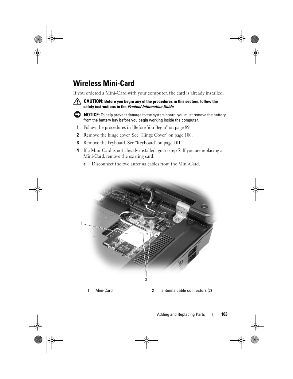 Wireless mini-card | Dell Vostro 1000 (Mid 2007) User Manual | Page 103 / 210