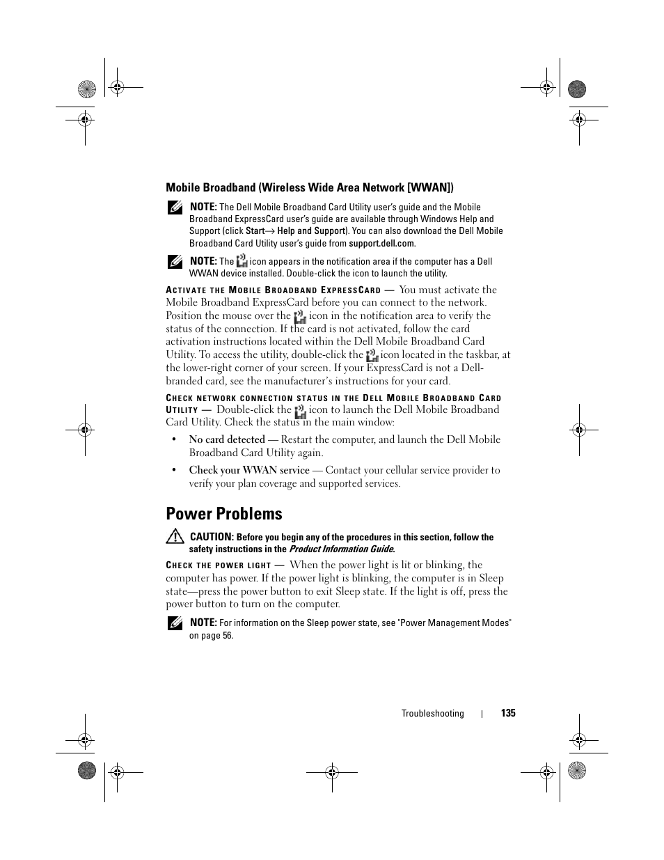 Power problems | Dell Vostro 1000 (Mid 2007) User Manual | Page 135 / 210