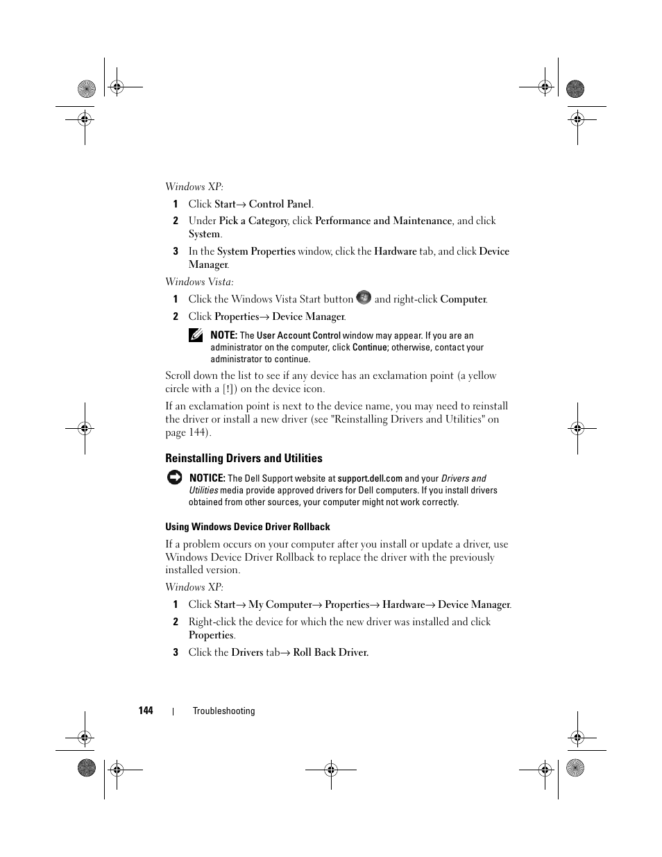 Reinstalling drivers and utilities, See "reinstalling drivers, See "reinstalling drivers and | See "reinstalling drivers and utilities" on | Dell Vostro 1000 (Mid 2007) User Manual | Page 144 / 210