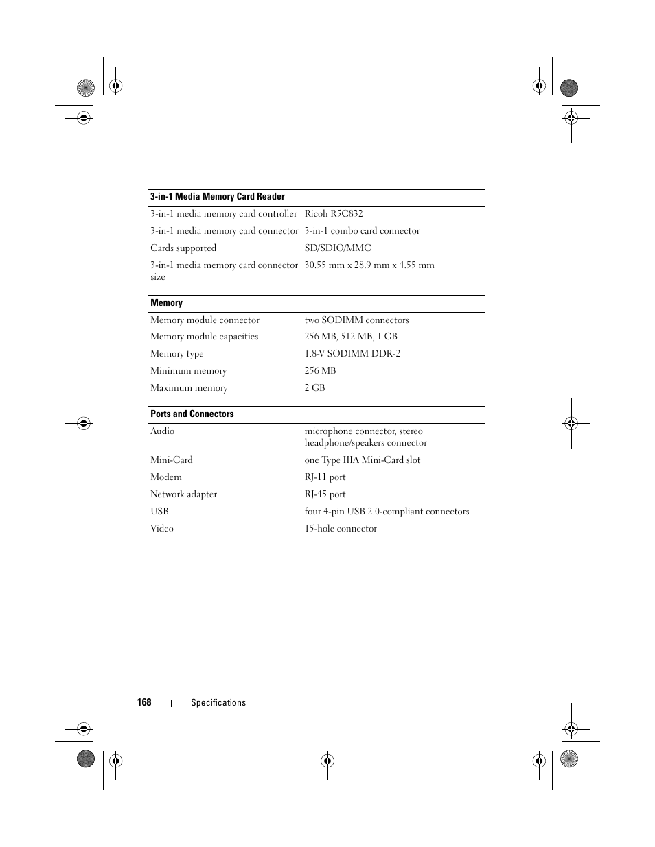Dell Vostro 1000 (Mid 2007) User Manual | Page 168 / 210
