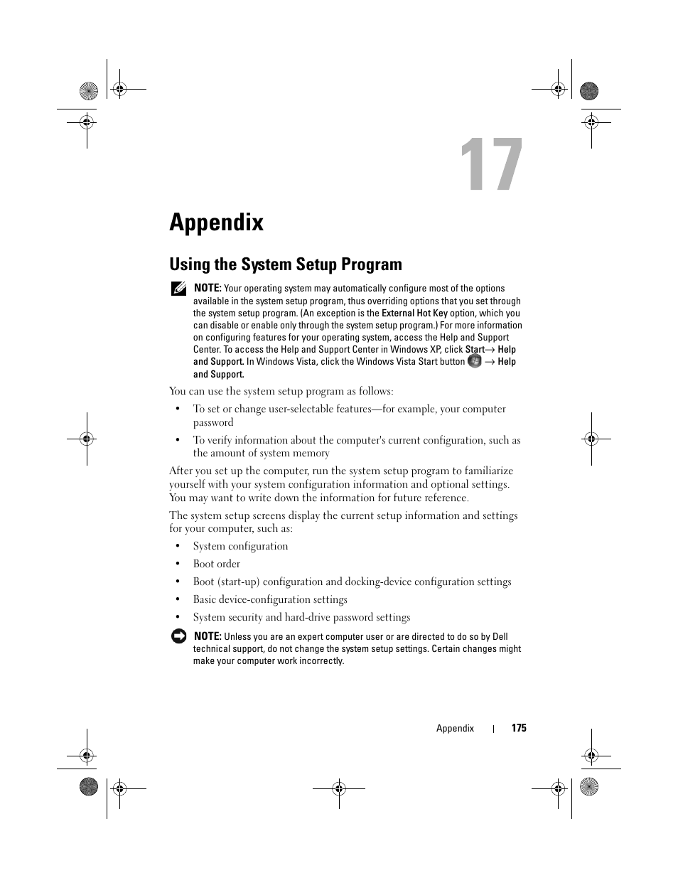 Appendix, Using the system setup program | Dell Vostro 1000 (Mid 2007) User Manual | Page 175 / 210