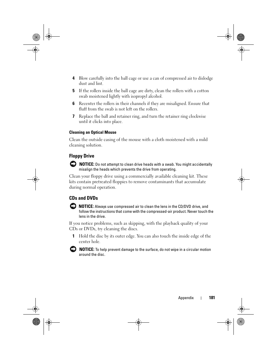 Floppy drive, Cds and dvds | Dell Vostro 1000 (Mid 2007) User Manual | Page 181 / 210